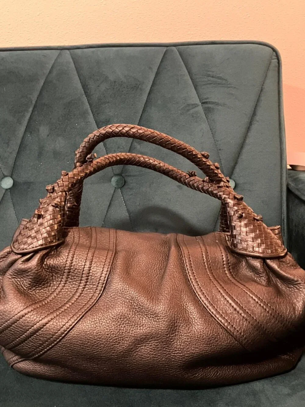 [One Owner] Vintage Fendi Small Spy Bag Black Pebbled Leather Y2K